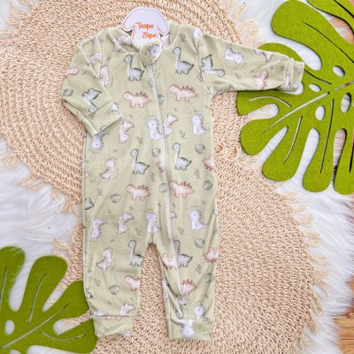  Macacão Dinos em Plush com Abertura em Zíper - Verde